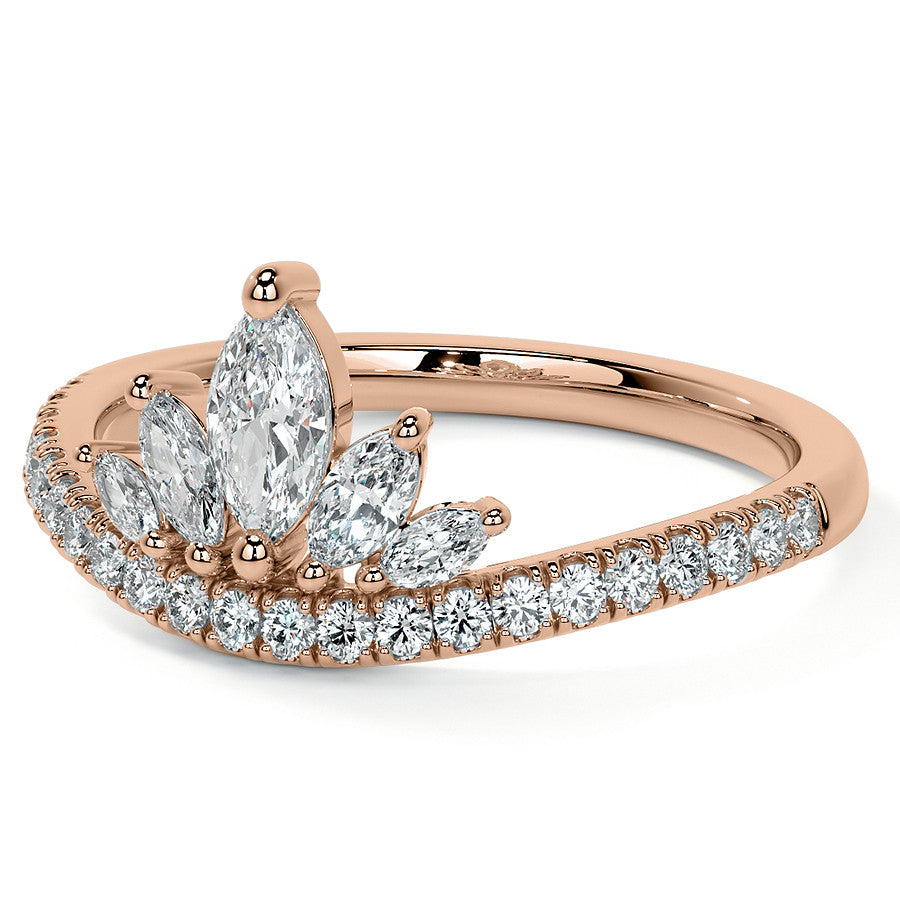 Marquise and Round Brilliant Moissanite Crown Inspired Right Hand Ring