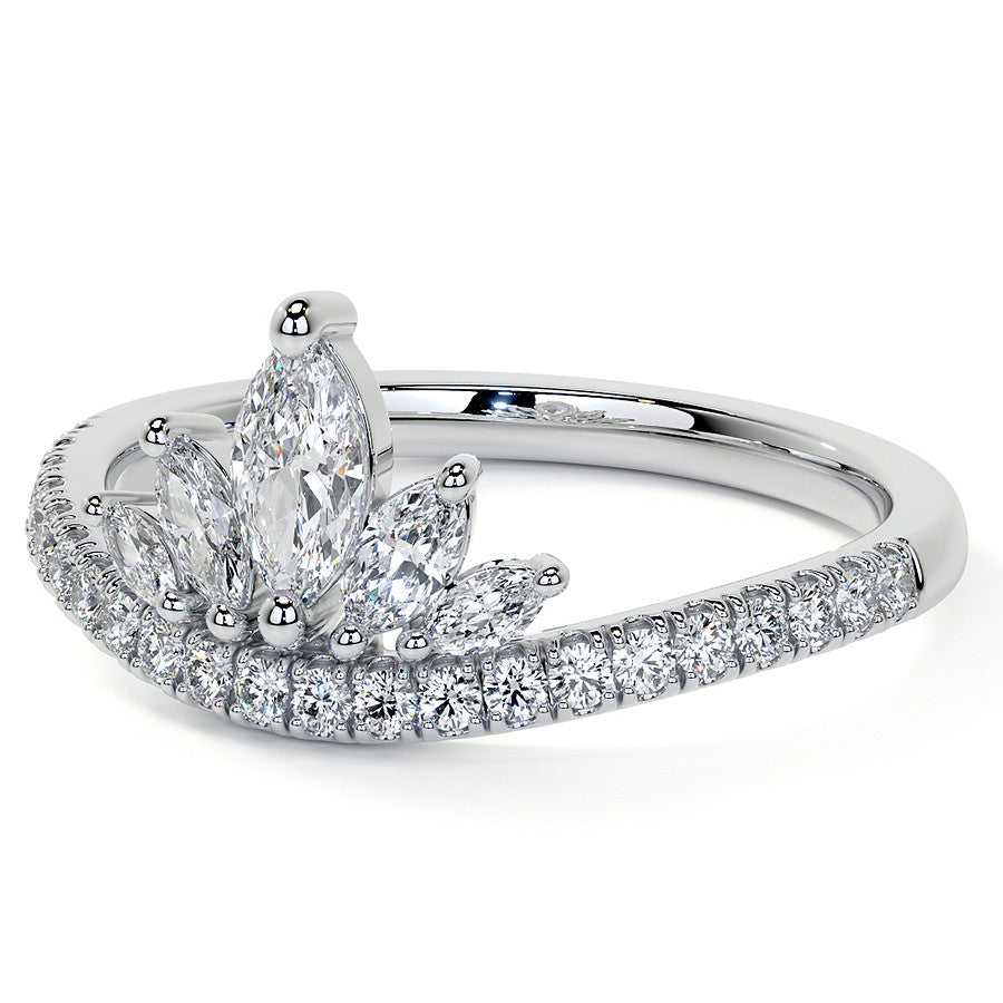 Marquise and Round Brilliant Moissanite Crown Inspired Right Hand Ring