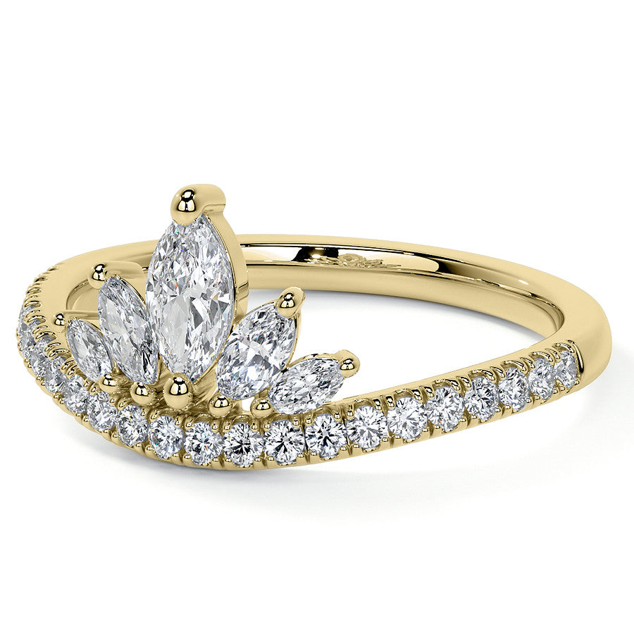 Marquise and Round Brilliant Moissanite Crown Inspired Right Hand Ring