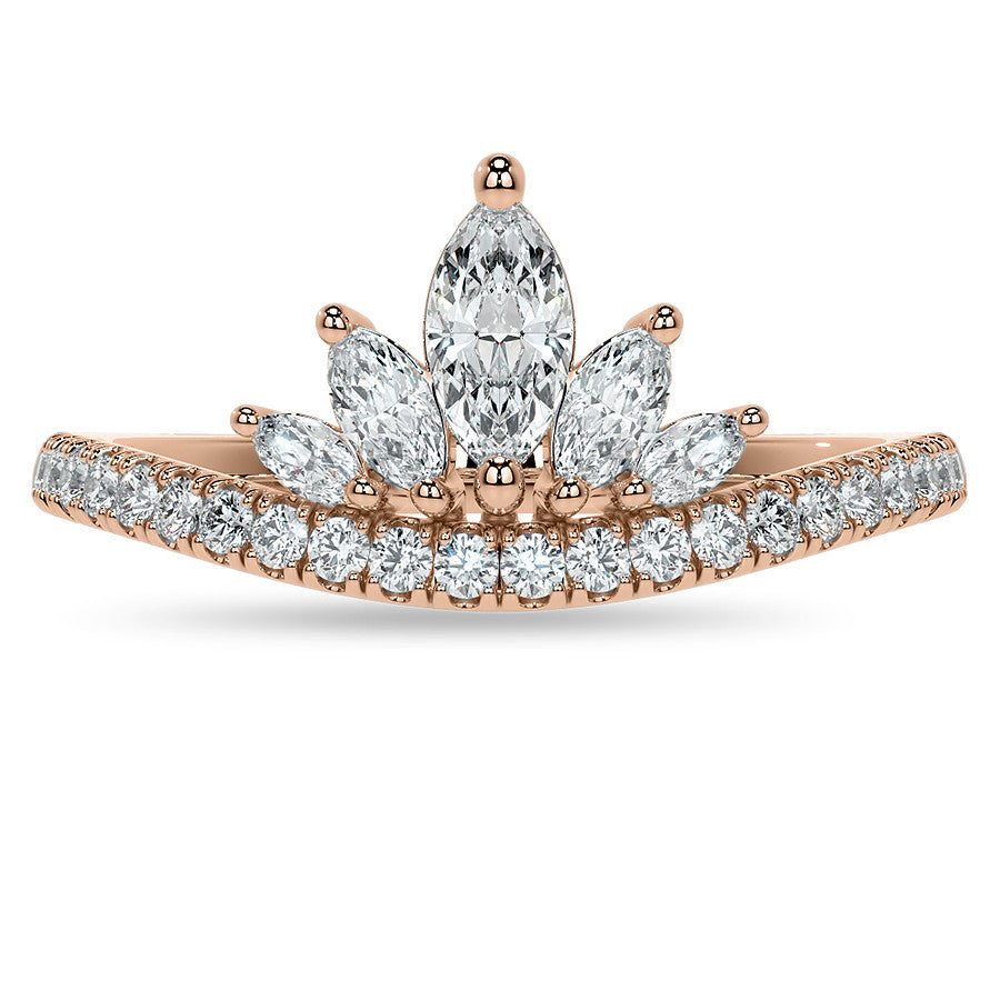 Marquise and Round Brilliant Moissanite Crown Inspired Right Hand Ring