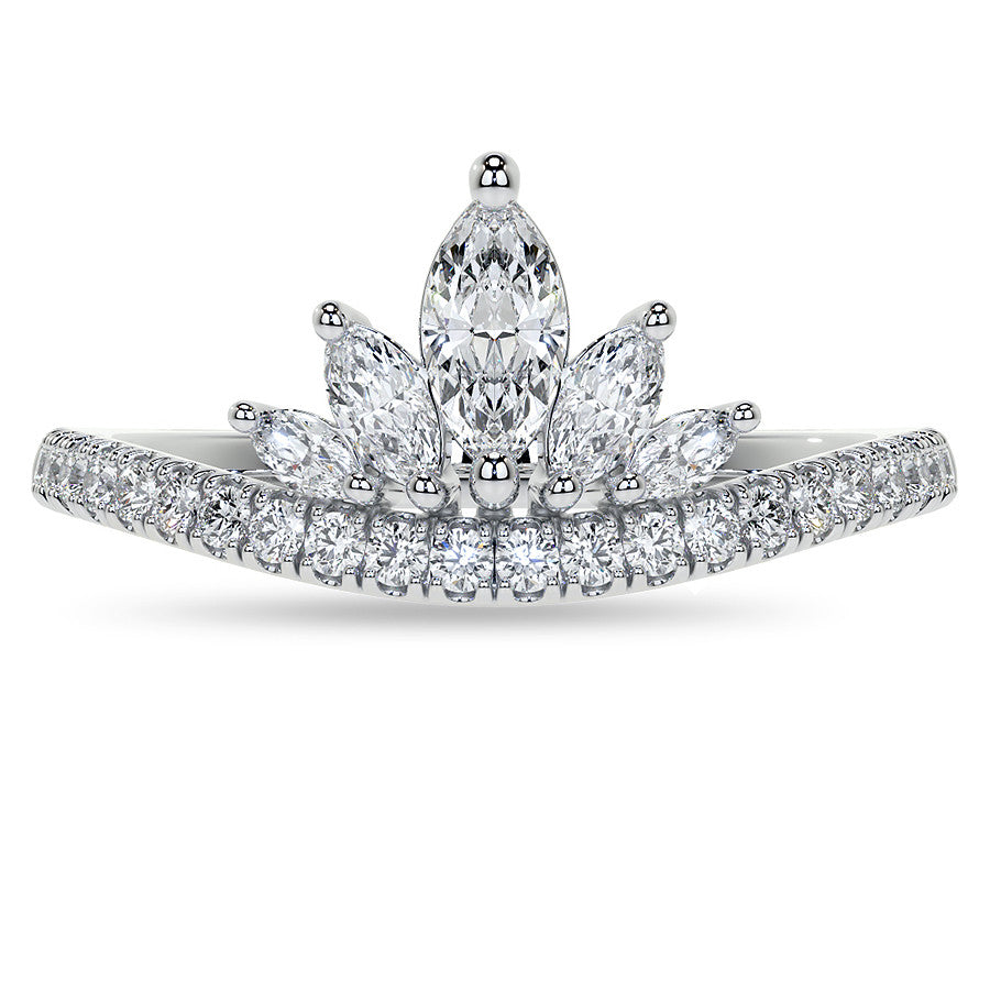 Marquise and Round Brilliant Moissanite Crown Inspired Right Hand Ring
