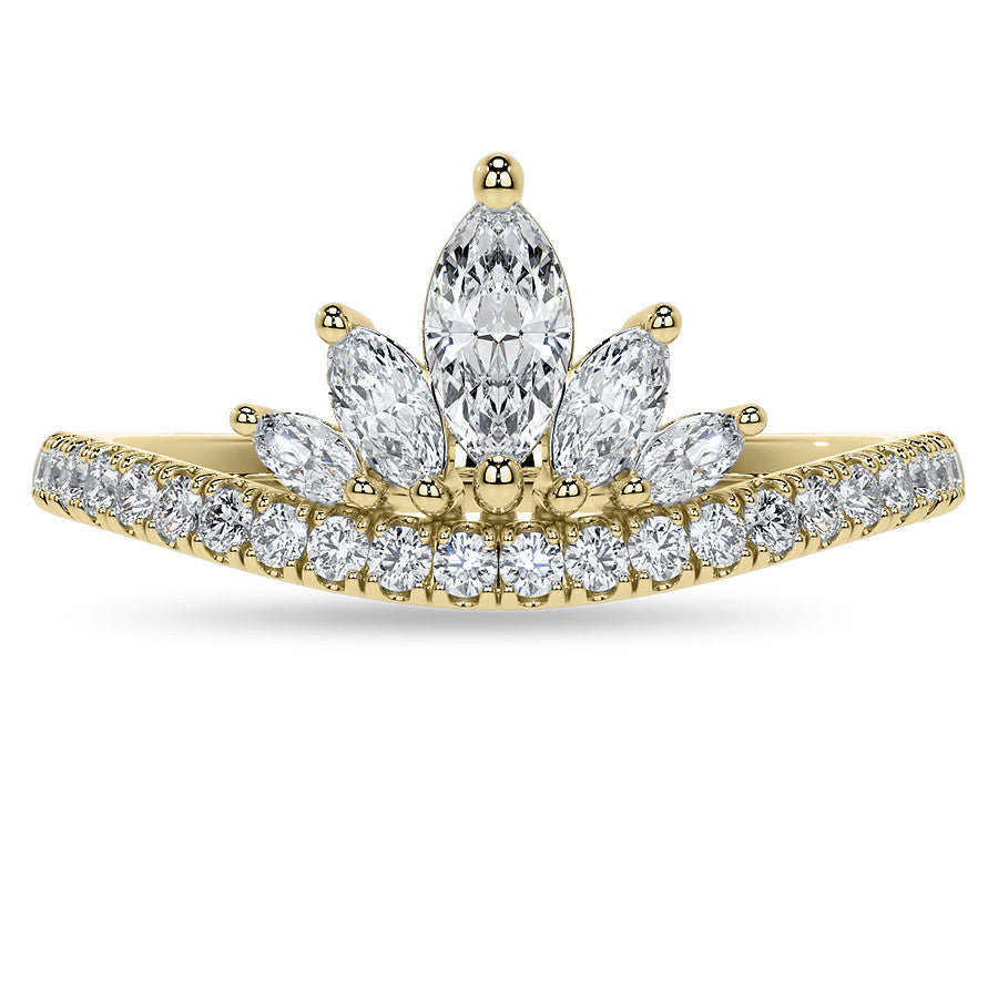 Marquise and Round Brilliant Moissanite Crown Inspired Right Hand Ring