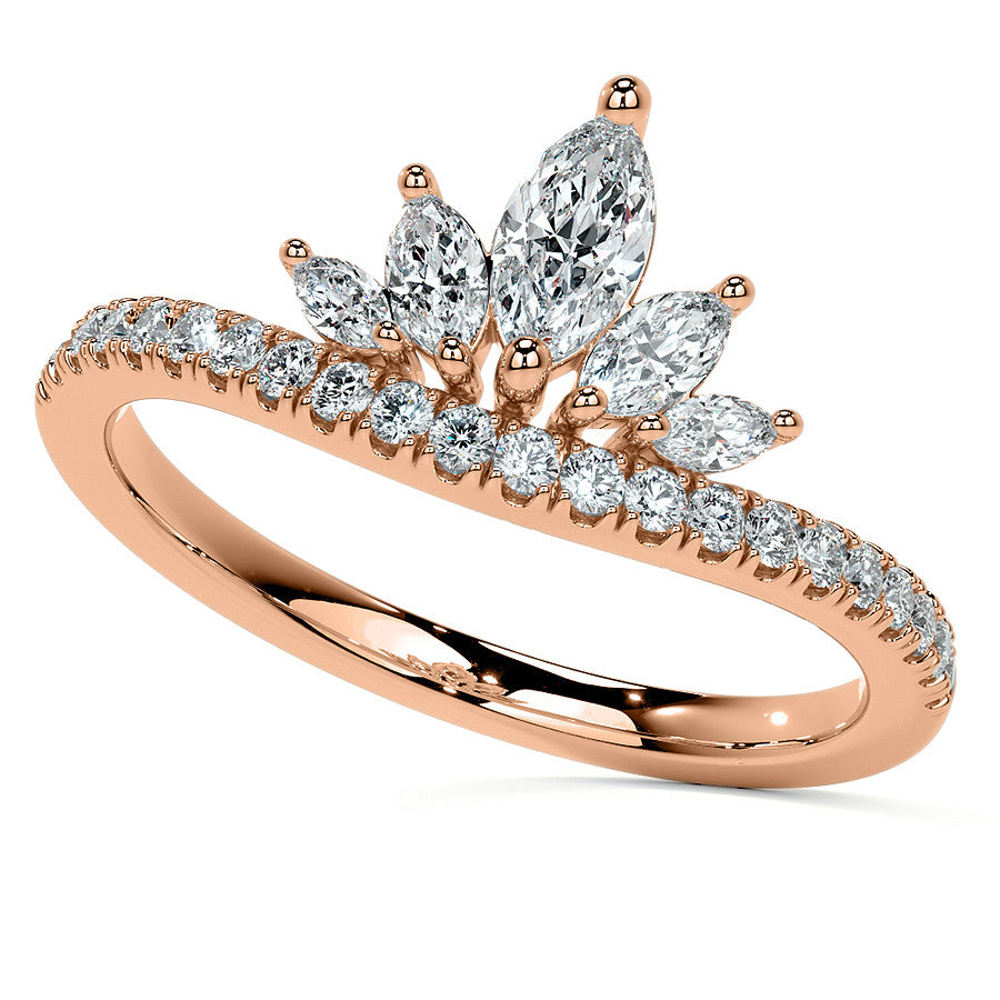 Marquise and Round Brilliant Moissanite Crown Inspired Right Hand Ring