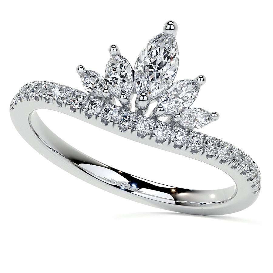 Marquise and Round Brilliant Moissanite Crown Inspired Right Hand Ring