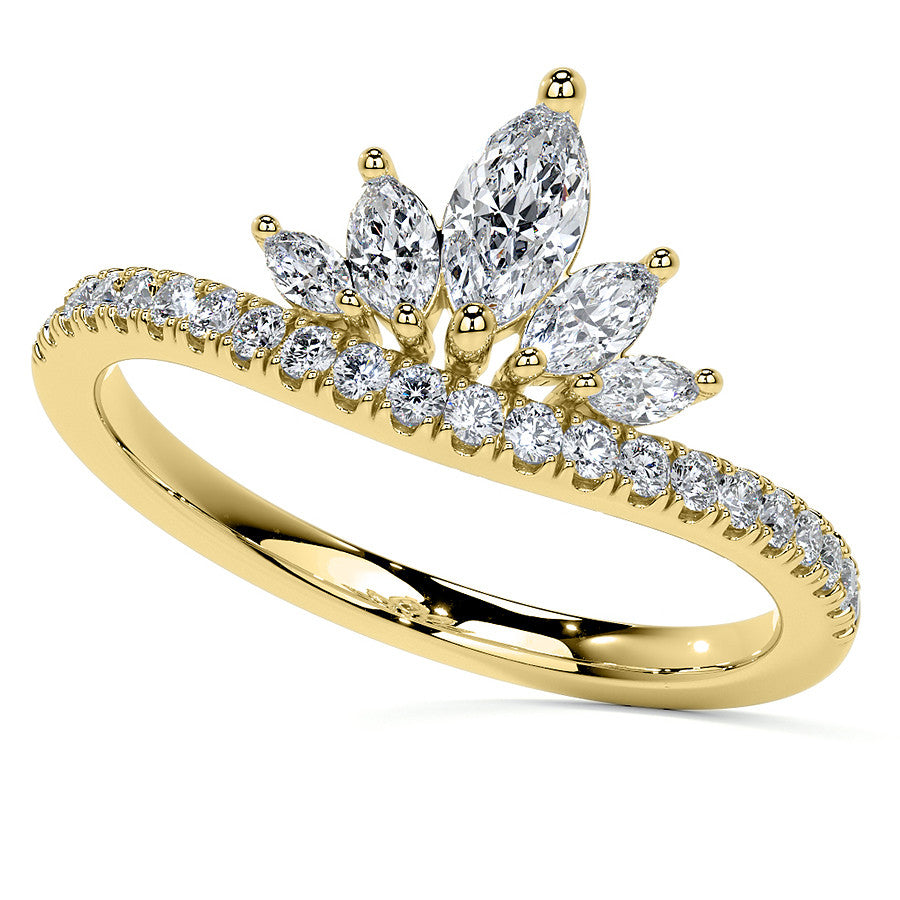 Marquise and Round Brilliant Moissanite Crown Inspired Right Hand Ring