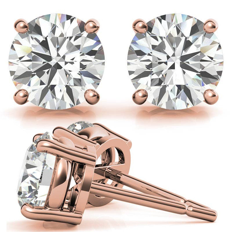 4-Prong Low Basket Round H&A Moissanite Stud Earrings