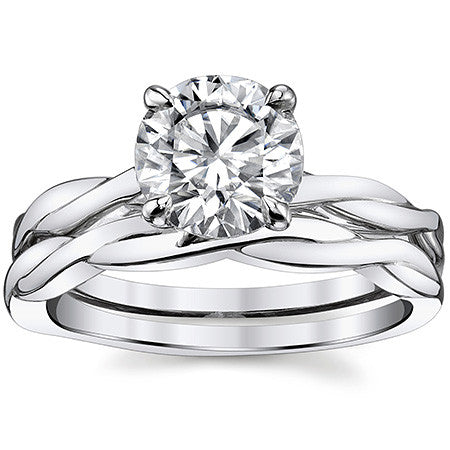 Twisted Cathedral Basket Round Brilliant Moissanite Solitaire Ring