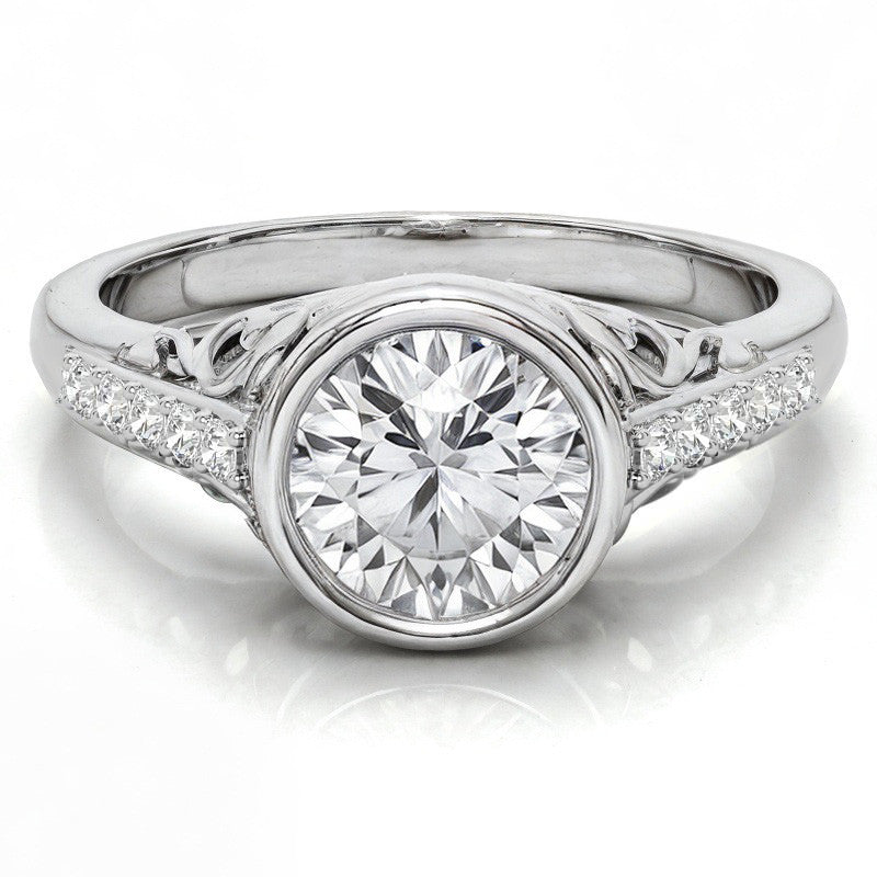 1.25ct Round Moissanite Bezel Set Antique Engagement Ring