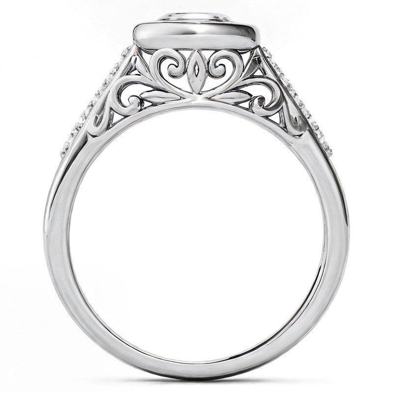 1.25ct Round Moissanite Bezel Set Antique Engagement Ring