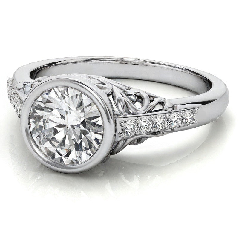 1.25ct Round Moissanite Bezel Set Antique Engagement Ring