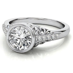 1.25ct Round Moissanite Bezel Set Antique Engagement Ring