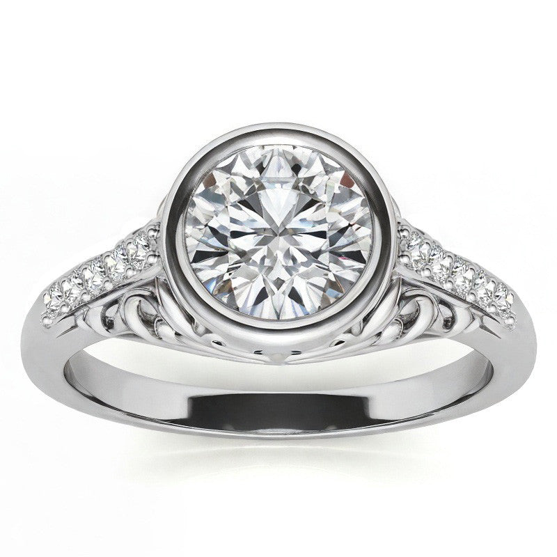 1.25ct Round Moissanite Bezel Set Antique Engagement Ring