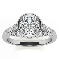 1.25ct Round Moissanite Bezel Set Antique Engagement Ring