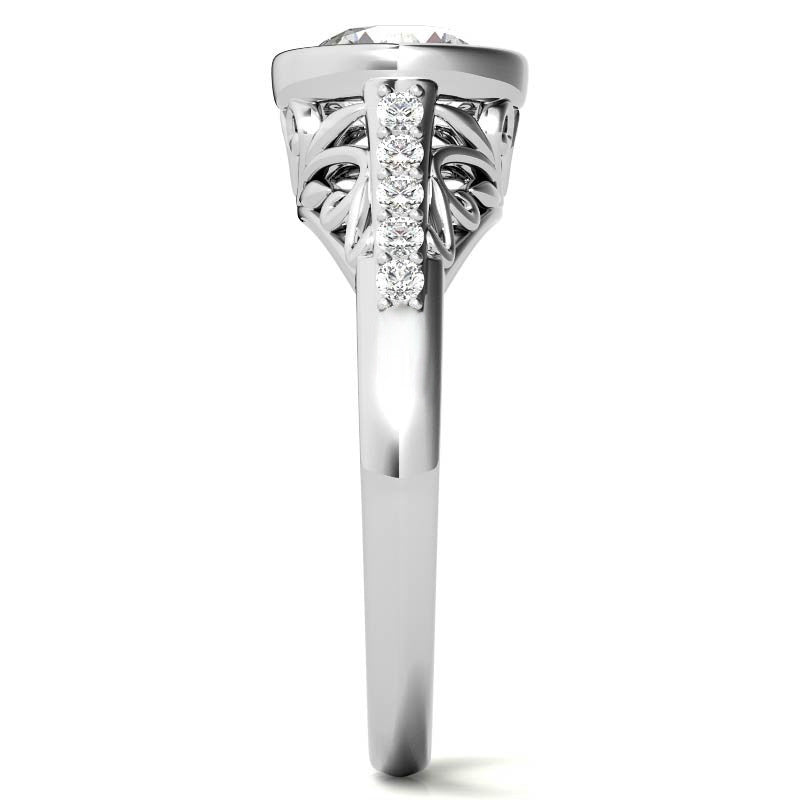 1.25ct Round Moissanite Bezel Set Antique Engagement Ring