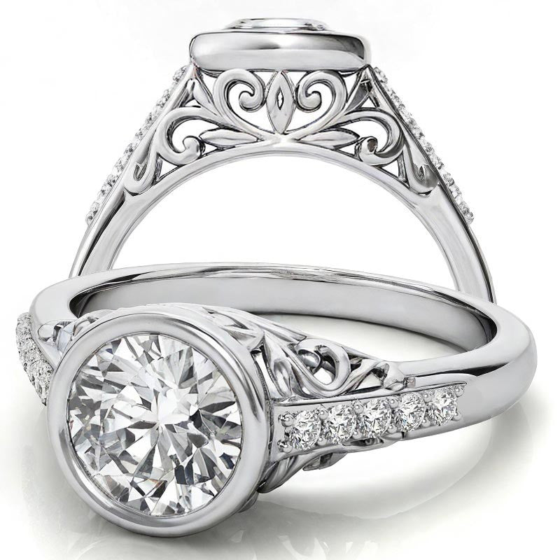 1.25ct Round Moissanite Bezel Set Antique Engagement Ring