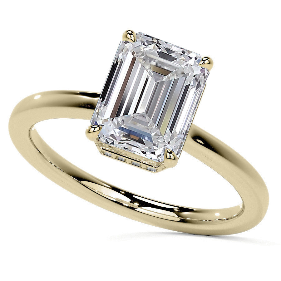 Emerald/Radiant 4-Prong Hidden Halo Moissanite Engagement Ring