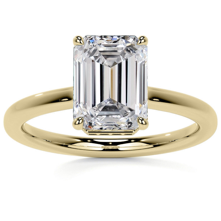 Emerald/Radiant 4-Prong Hidden Halo Moissanite Engagement Ring