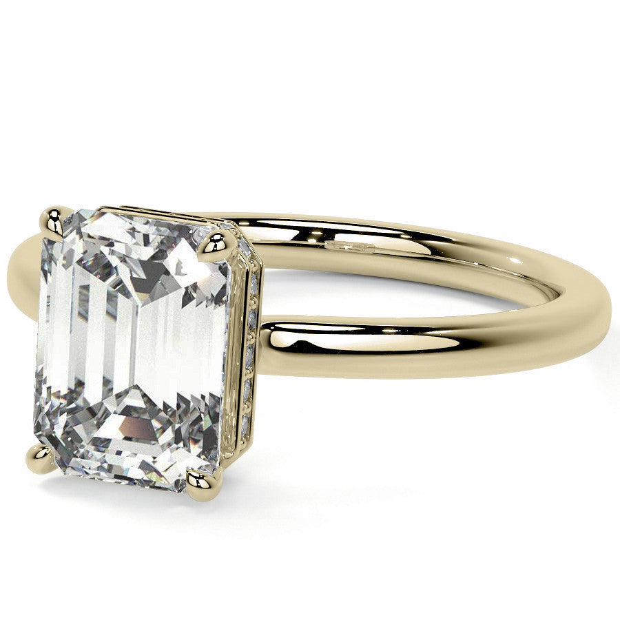 Emerald/Radiant 4-Prong Hidden Halo Moissanite Engagement Ring