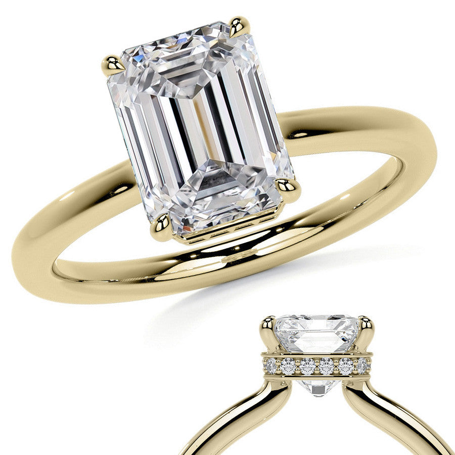 Emerald/Radiant 4-Prong Hidden Halo Moissanite Engagement Ring