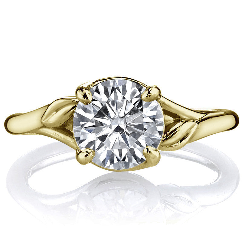 Round Bypass Floral Accent Moissanite Solitaire Ring