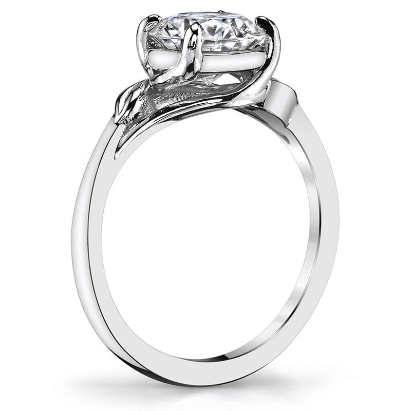 Round Bypass Floral Accent Moissanite Solitaire Ring