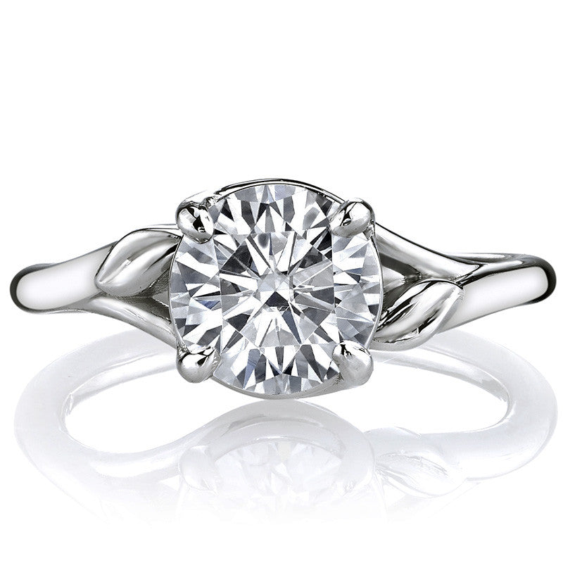 Round Bypass Floral Accent Moissanite Solitaire Ring