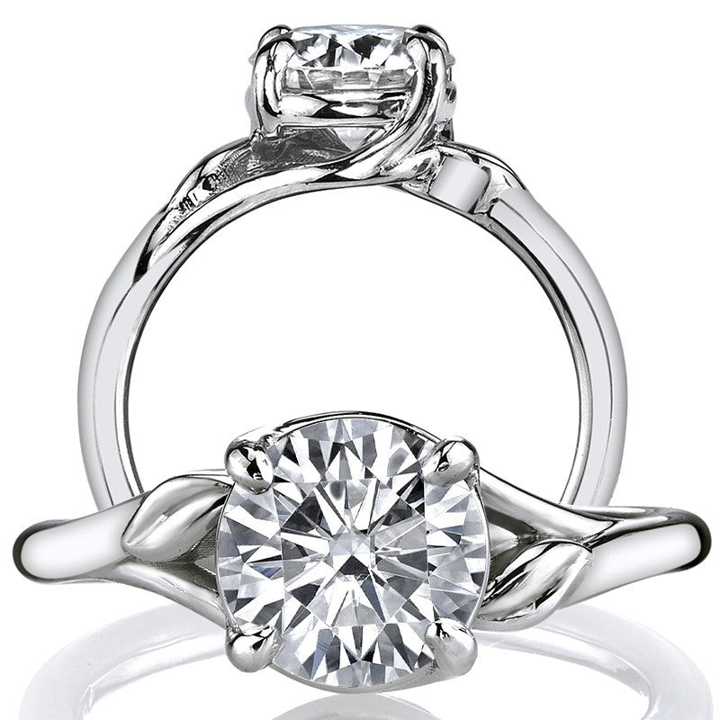 Round Bypass Floral Accent Moissanite Solitaire Ring