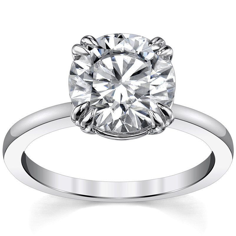 Round Brilliant Moissanite Solitaire Ring with Double Prongs