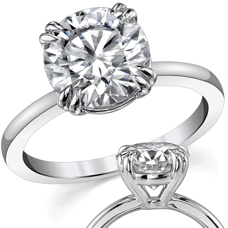 Round Brilliant Moissanite Solitaire Ring with Double Prongs