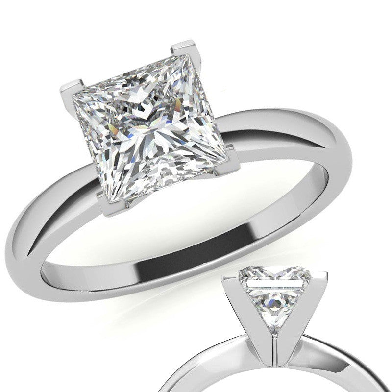 Princess cut Moissanite V-Prong Solitaire Ring