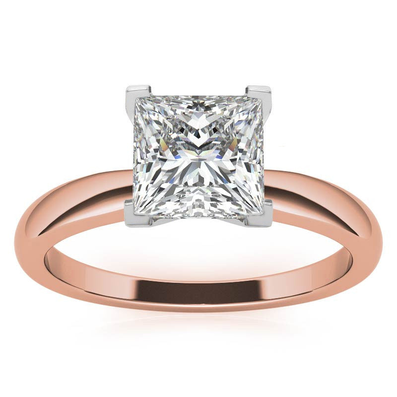 Princess cut Moissanite V-Prong Solitaire Ring
