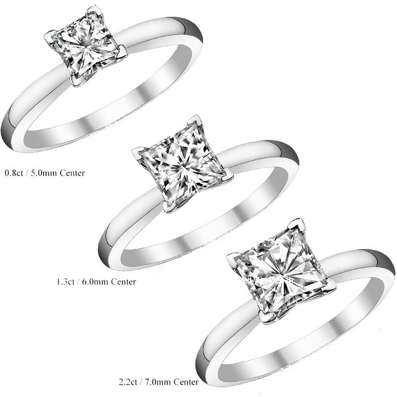 Princess cut Moissanite V-Prong Solitaire Ring