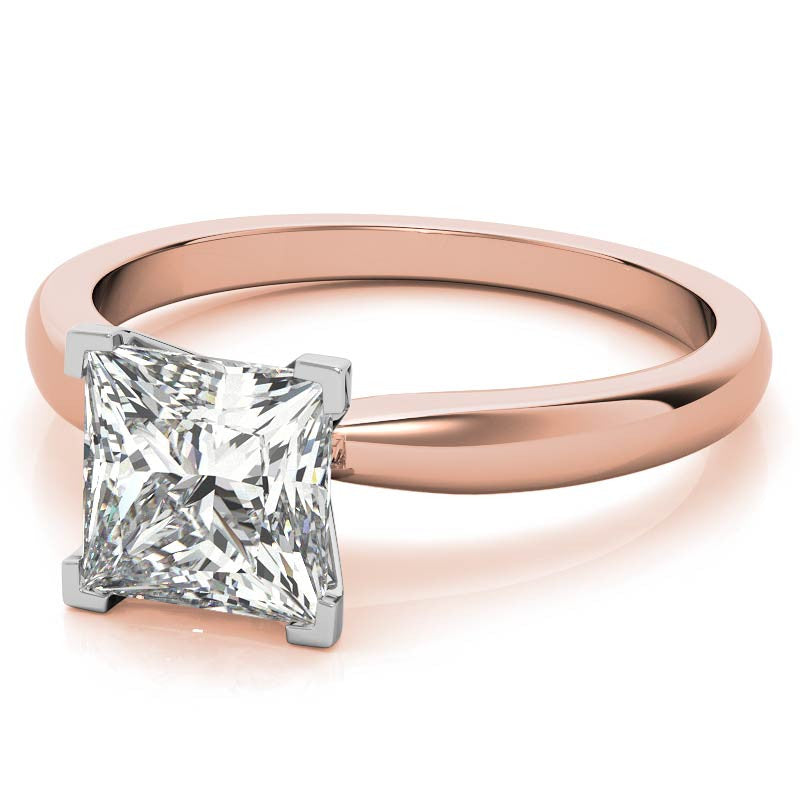Princess cut Moissanite V-Prong Solitaire Ring