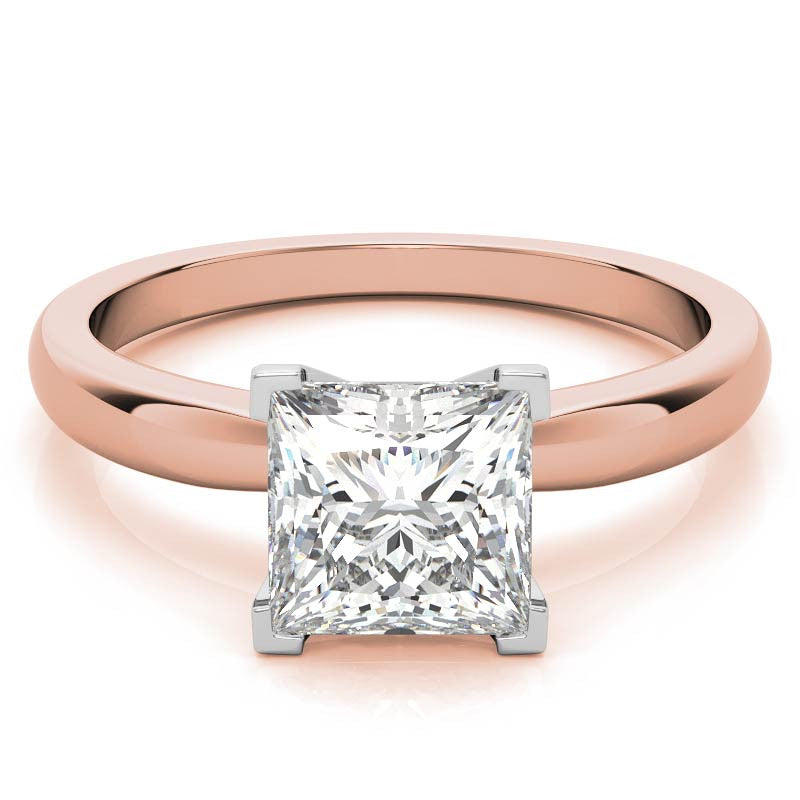 Princess cut Moissanite V-Prong Solitaire Ring