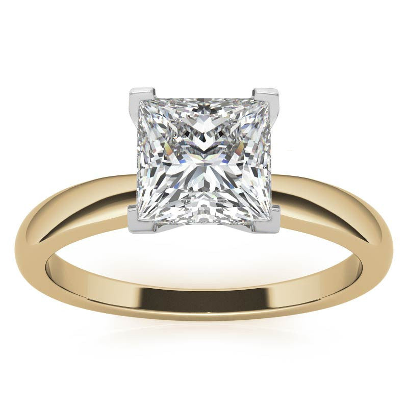 Princess cut Moissanite V-Prong Solitaire Ring