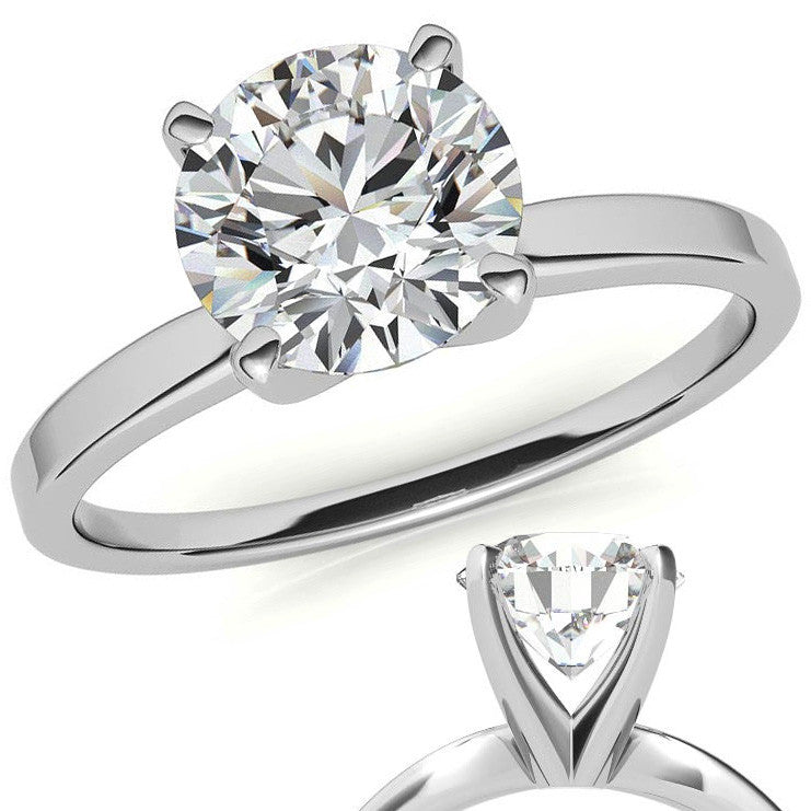 Flat Shoulder 4-Prong Round Brilliant Moissanite Solitaire Ring