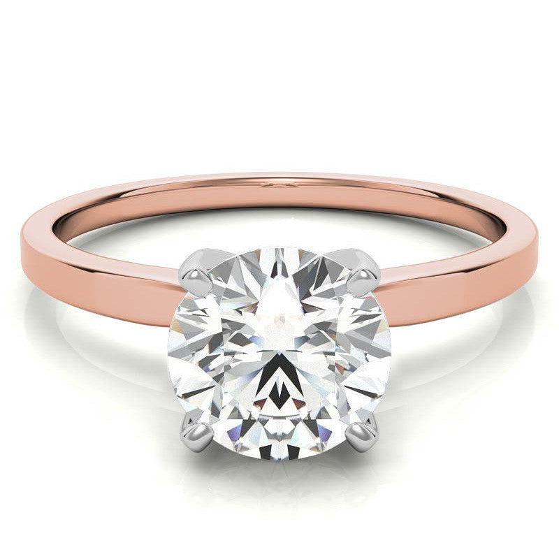 Flat Shoulder 4-Prong Round Brilliant Moissanite Solitaire Ring