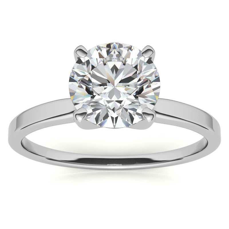 Flat Shoulder 4-Prong Round Brilliant Moissanite Solitaire Ring