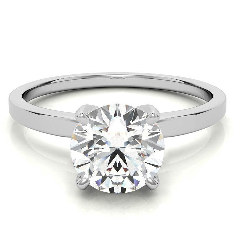 Flat Shoulder 4-Prong Round Brilliant Moissanite Solitaire Ring