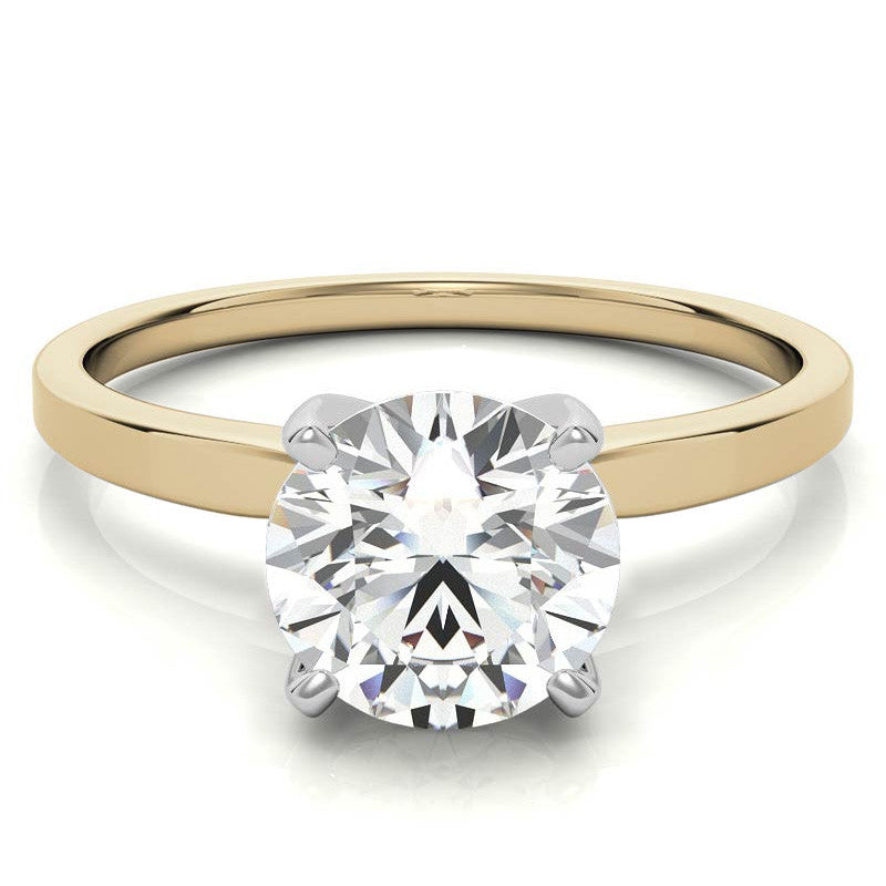Flat Shoulder 4-Prong Round Brilliant Moissanite Solitaire Ring