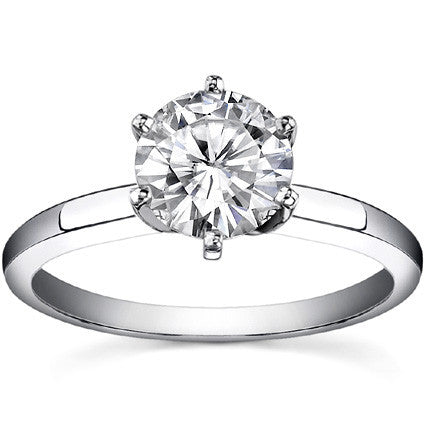 Flat Shoulder 6-Prong Round Brilliant Moissanite Solitaire Ring