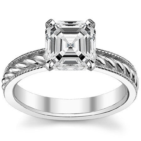Moissanite Milgrain Rope Solitaire Ring