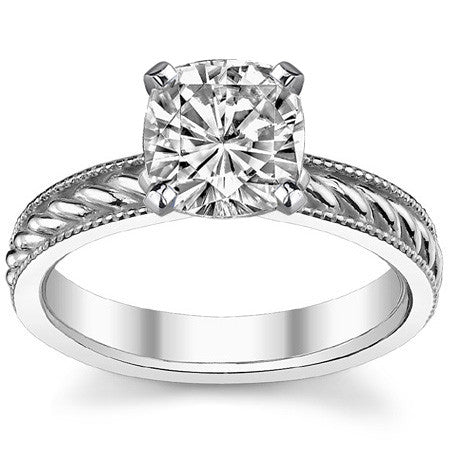 Moissanite Milgrain Rope Solitaire Ring