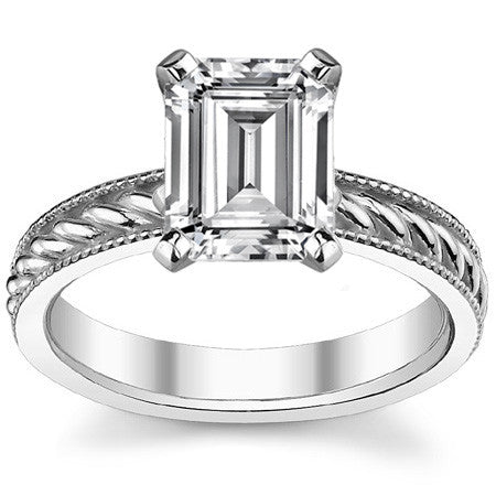 Moissanite Milgrain Rope Solitaire Ring