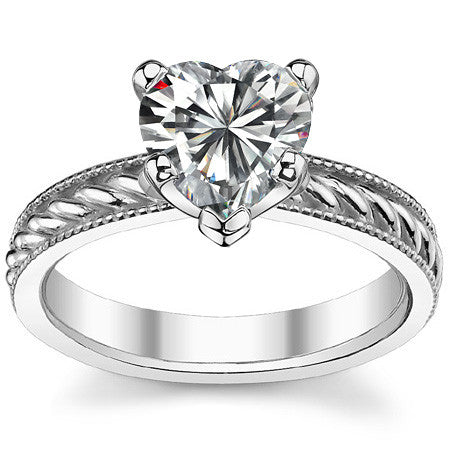 Moissanite Milgrain Rope Solitaire Ring