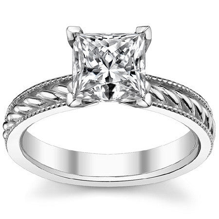 Moissanite Milgrain Rope Solitaire Ring