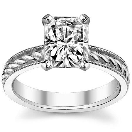 Moissanite Milgrain Rope Solitaire Ring