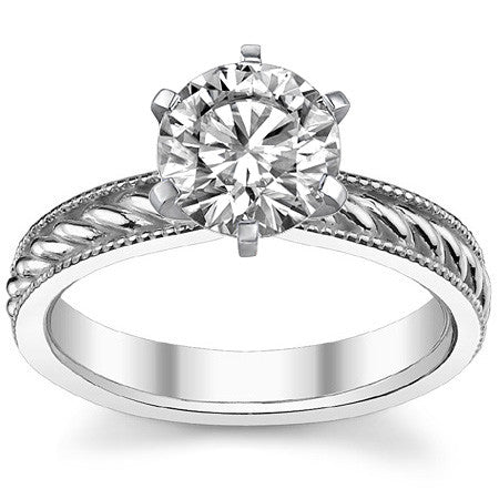 Moissanite Milgrain Rope Solitaire Ring