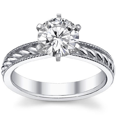 Moissanite Milgrain Rope Solitaire Ring