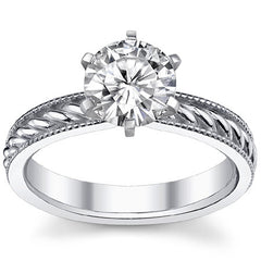 Moissanite Milgrain Rope Solitaire Ring